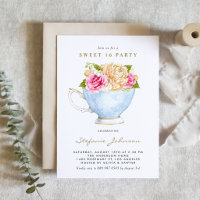 Watercolor Teacup Roses Floral Tea Party Sweet 16