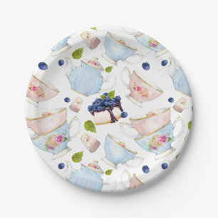 Watercolor Teacups and Teapots Pattern High Tea Paper Plates