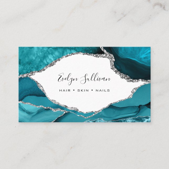 watercolor teal agate  business card (Front)