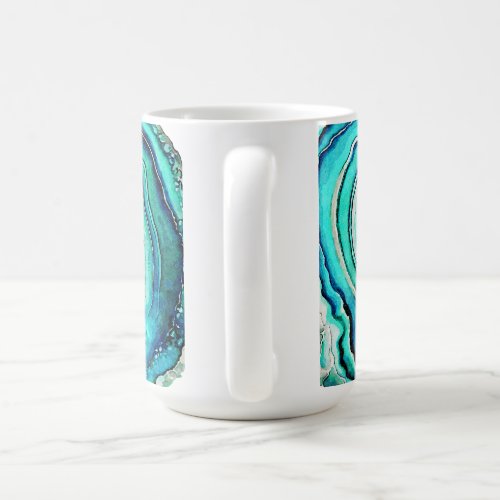 Watercolor Teal Agate Geode Slice Crystal Coffee Mug
