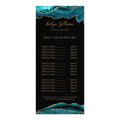watercolor teal agate on black price list  rack card