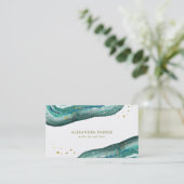 Watercolor Teal and Faux Gold Geode Business Card (Standing Front)