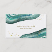 Watercolor Teal and Faux Gold Geode Business Card (Front)