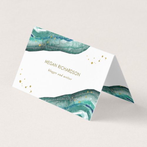Watercolor Teal and Faux Gold Geode Business Card