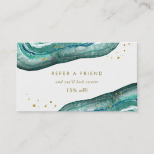 Watercolor Teal and Faux Gold Geode   Referral Card