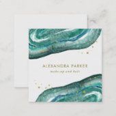 Watercolor Teal and Faux Gold Geode | Square Square Business Card (Front/Back)