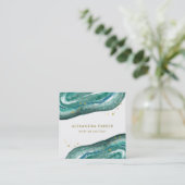 Watercolor Teal and Faux Gold Geode | Square Square Business Card (Standing Front)
