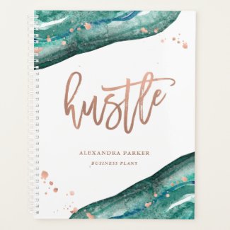 Watercolor Teal and Faux Rose Gold Geode | Hustle Planner