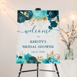 Watercolor Teal and Gold Flowers Bridal Shower Foam Board