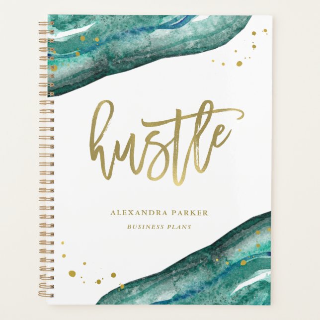 Watercolor Teal and Gold Geode | Hustle Planner (Front)