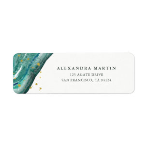 Watercolor Teal and Gold Geode Label