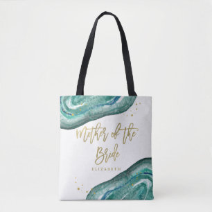 Watercolor Teal and Gold Geode   Mother of Bride Tote Bag