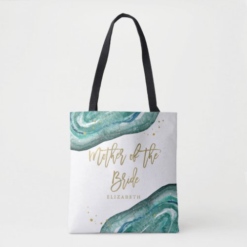Watercolor Teal and Gold Geode  Mother of Bride Tote Bag
