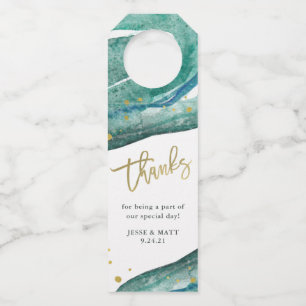 Watercolor Teal and Gold Geode Thanks Bottle Hanger Tag
