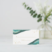 Watercolor Teal and Gold Geode Wedding Escort Card (Standing Front)