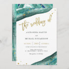 Watercolor Teal and Gold Geode Wedding Invitation