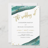 Watercolor Teal and Gold Geode Wedding Invitation (Front)