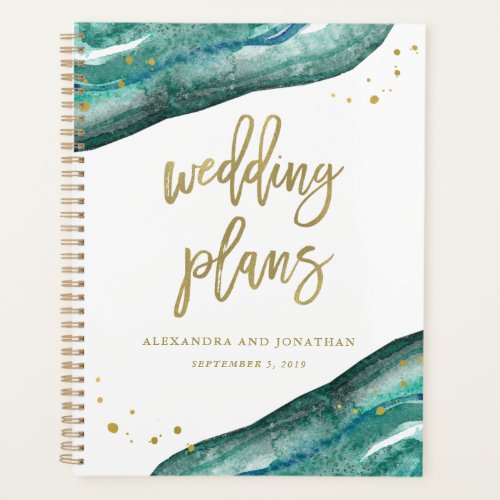 Watercolor Teal and Gold Geode  Wedding Plans Planner