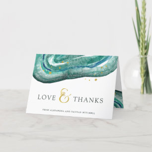 Watercolor Teal and Gold Geode Wedding Thank You Card