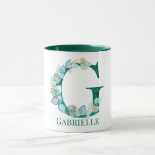 Watercolor Teal and Gold Monogram Letter G Mug