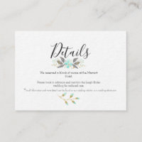 Watercolor Teal and Gold Wedding Details Card