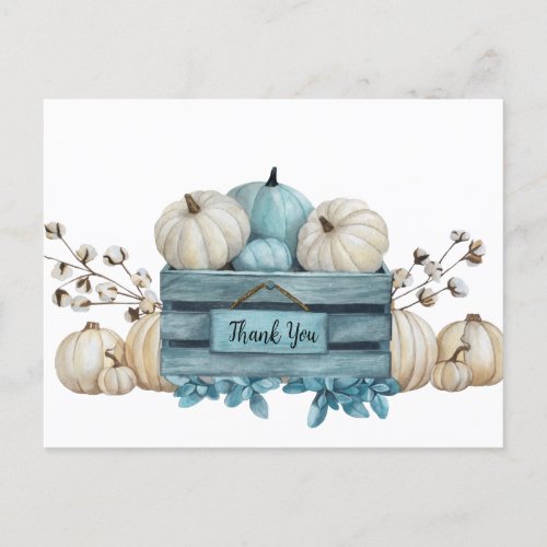 Watercolor Teal and Ivory Pumpkins Thank You Cards