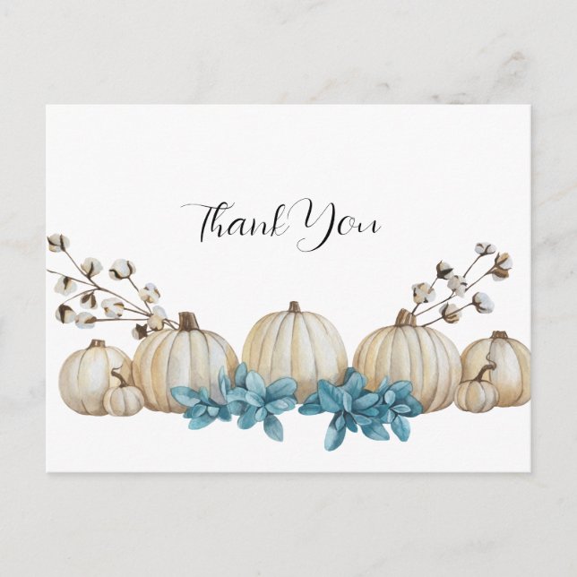 Watercolor Teal and Ivory Wedding Thank You Cards (Front)