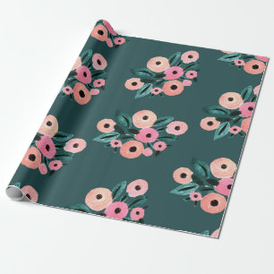 Watercolor Teal and Pink Floral Wrapping Paper