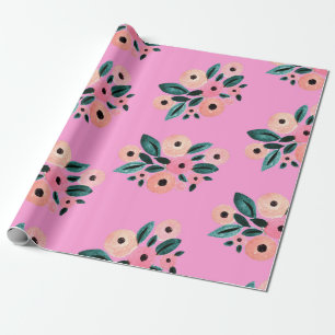 Watercolor Teal and Pink Floral Wrapping Paper