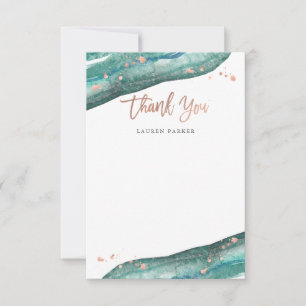 Watercolor Teal and Rose Gold Geode Thank You Card