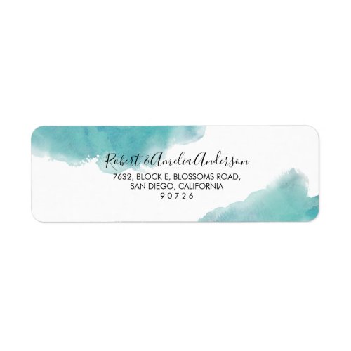 Watercolor Teal Blue Abstract Return Address Label