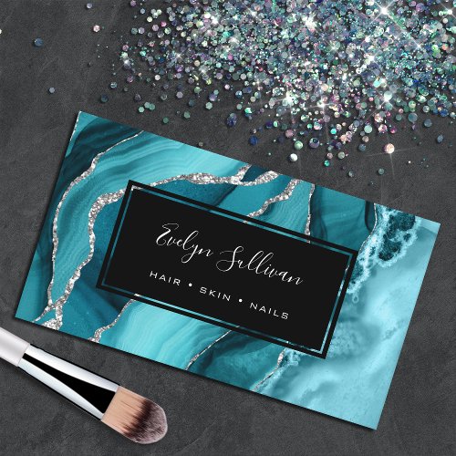 watercolor teal blue agate business card