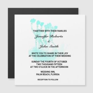 Watercolor Teal Blue Art Abstract Trees Wedding Magnetic Invitation