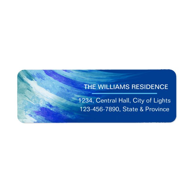 watercolor Teal Blue Brush Painted Strokes Label (Front)