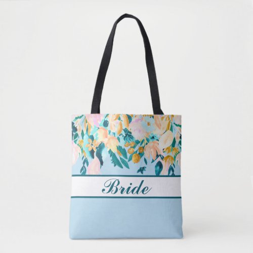 Watercolor Teal Blue Floral Tote Bag