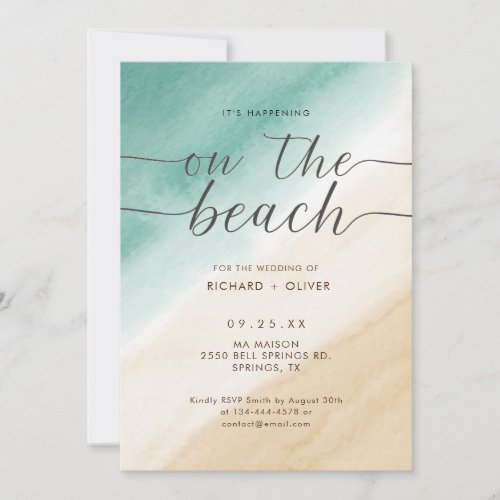 Watercolor Teal Blue On The Sea Wedding Invitation