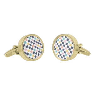 Watercolor Teal Coral Checkerboard Cufflinks