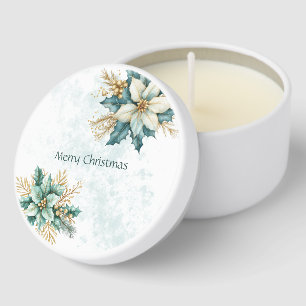 Watercolor Teal Floral Christmas Holiday Mini Candle Favors