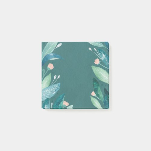 Watercolor teal floral foliage botanical garden post_it notes
