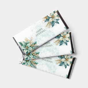 Watercolor Teal Floral Holiday Hershey Bar Favors