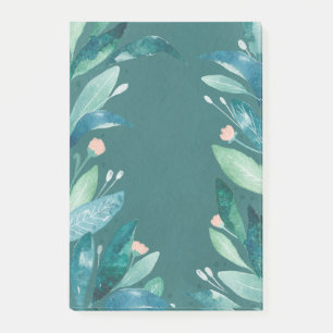 Watercolor teal floral leaves botanical garden post-it notes