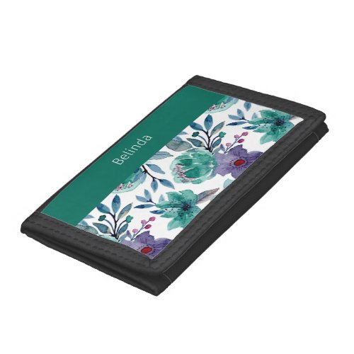Watercolor Teal Floral Photo Wallet