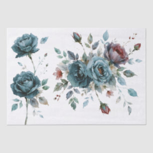 Watercolor Teal Floral Tissue Paper