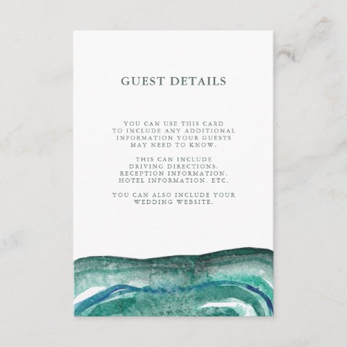 Watercolor Teal Geode Wedding Guest Information Enclosure Card