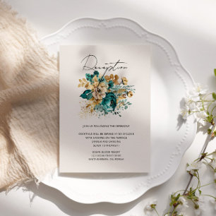 Watercolor Teal Gold Floral Reception Enclosure Card