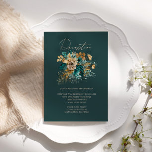 Watercolor Teal Gold Floral Reception Enclosure Card