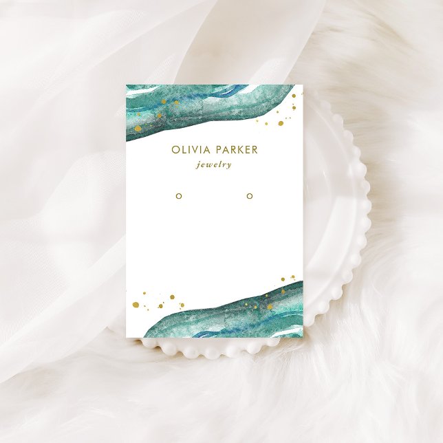Watercolor Teal Gold Geode | Earring Display Card (Creator Uploaded)