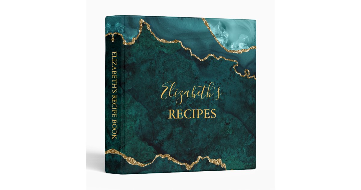 Watercolor Teal Gold Marble Agate Geode Recipe 3 Ring Binder | Zazzle