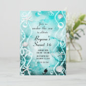 Watercolor Teal Ink Splash Under the Sea Sweet 16  Invitation (Standing Front)