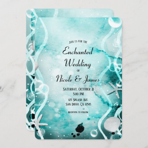 Watercolor Teal Ink Splash Under the Sea Wedding Invitation